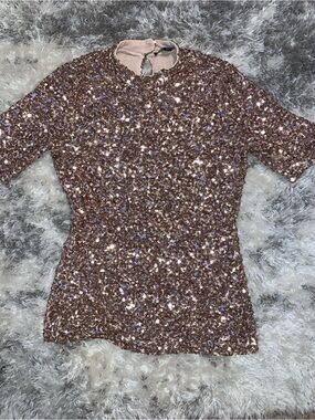 Boston Proper Rose Gold Sequin Short-Sleeve Top